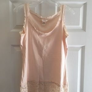 Sundance Cotton Tank with Lace Trim, Peach, Sz Med
